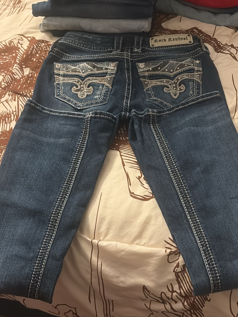 Rock Revival Women's Dark Blue Embellished Back Pocket Skinny Jeans